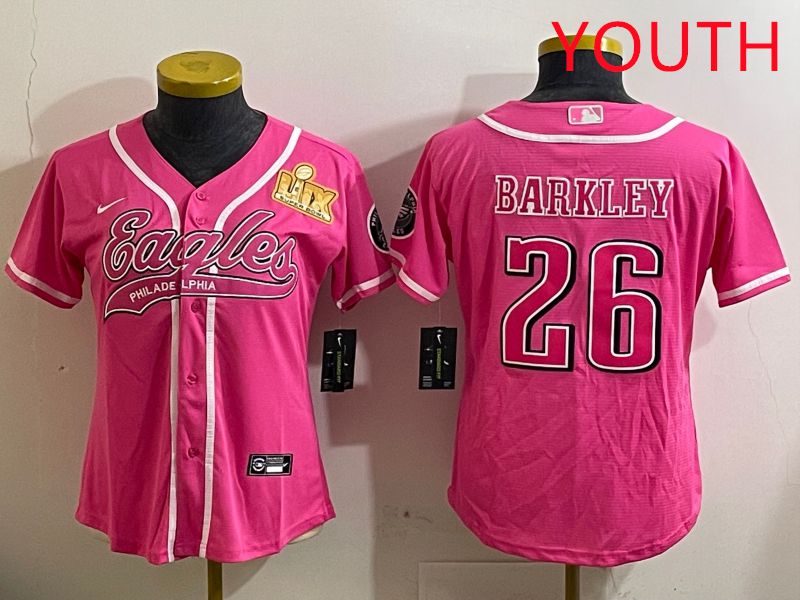 Youth Philadelphia Eagles #26 Barkley Pink Jointly Name 2025 Nike Limited NFL Jersey style 5->youth nfl jersey->Youth Jersey